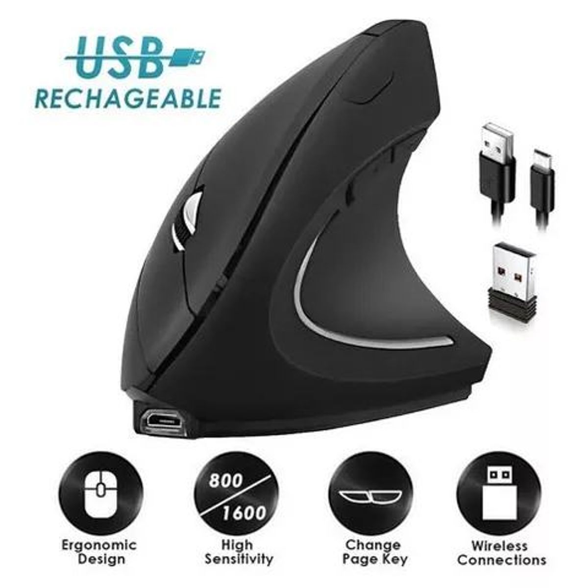 GENERICO - Mouse Vertical Ergonómico E Inalámbrico Con Carga Usb