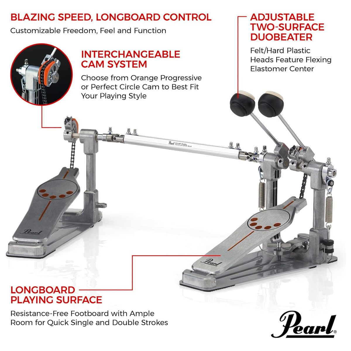 PEARL - Doble Pedal de Bombo para Bateria Profesional Pearl P-932