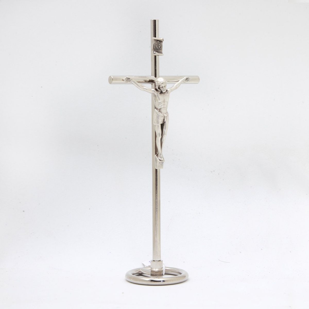 GENERICO - Crucifijo Italiano Metal Argentato Base 15 Cms