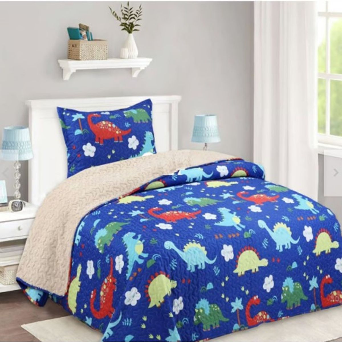 GENERICO - CUBRECAMA DE VERANO DINOSAURIO DE TELA CON CHIPORRO 1.5 PLAZA FY