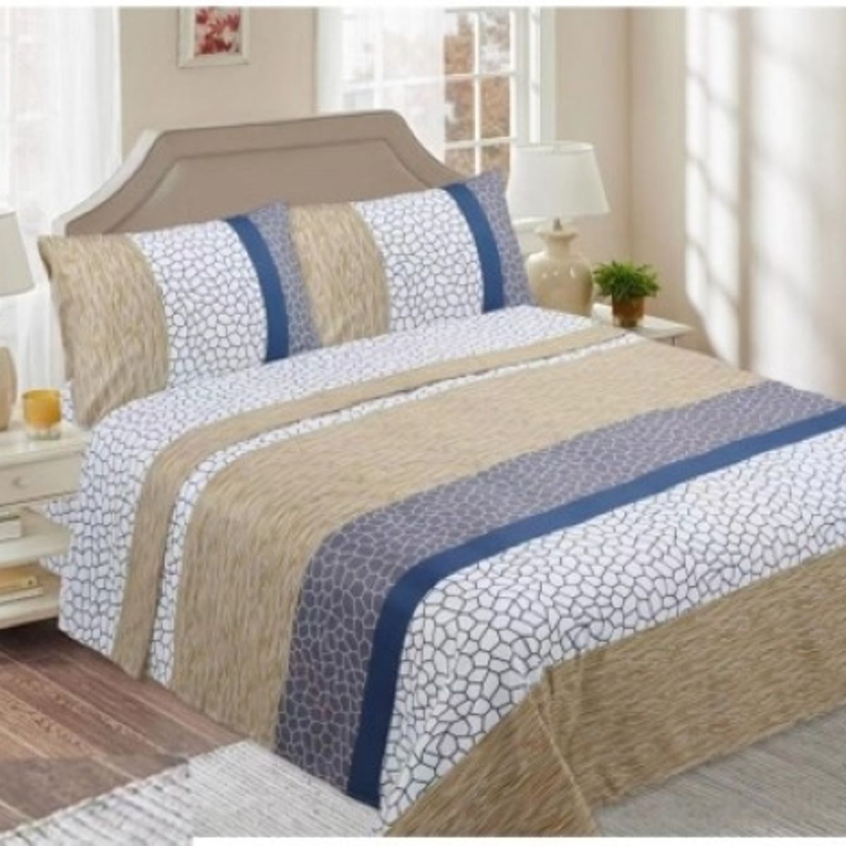 GENERICO - CUBRECAMA DE VERANO LINEAS BEIGE DE TELA CON CHIPORRO 1.5 PLAZA FY