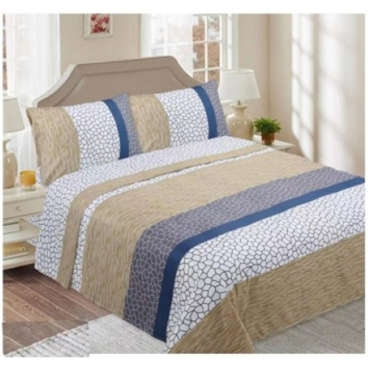 GENERICO - CUBRECAMA DE VERANO LINEAS BEIGE DE TELA CON CHIPORRO 1.5 PLAZA FY