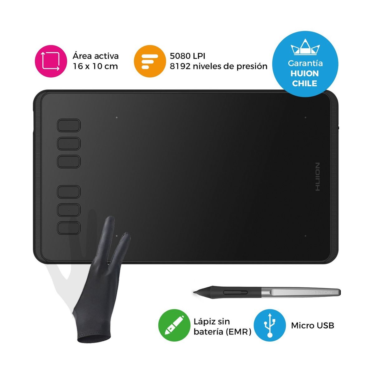HUION - Tableta Gráfica Huion Inspiroy H640P - Incluye Guante