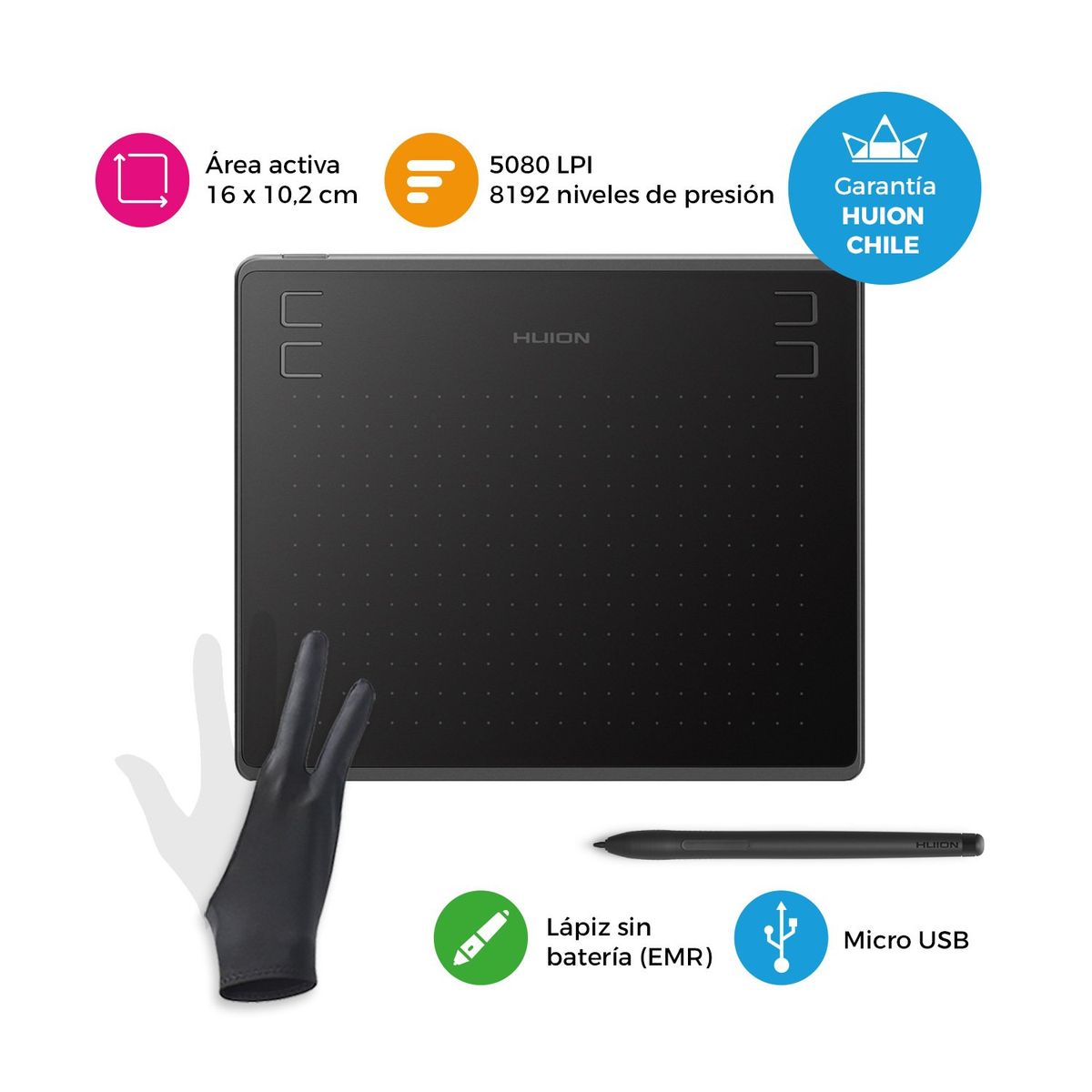 HUION - Tableta Gráfica Huion HS64 - Incluye Guante