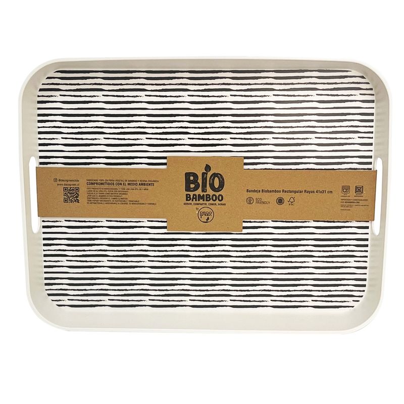 DECOGREEN - Bandeja Biobamboo Rectangular Rayas 41x31 cm