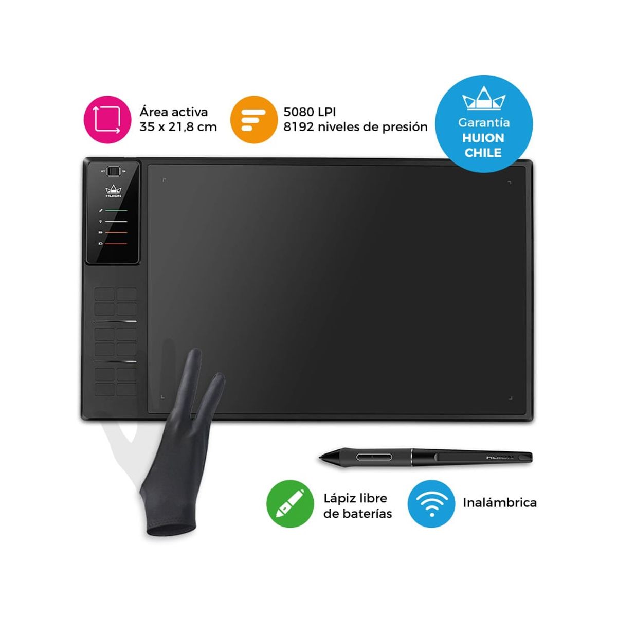 HUION - Tableta Gráfica Inalámbrica Huion Inspiroy WH1409 V2 - Incluye Guante