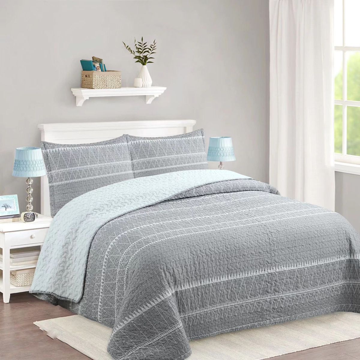 GENERICO - CUBRECAMA DE VERANO GRIS DE TELA CON CHIPORRO 2 PLAZA FY