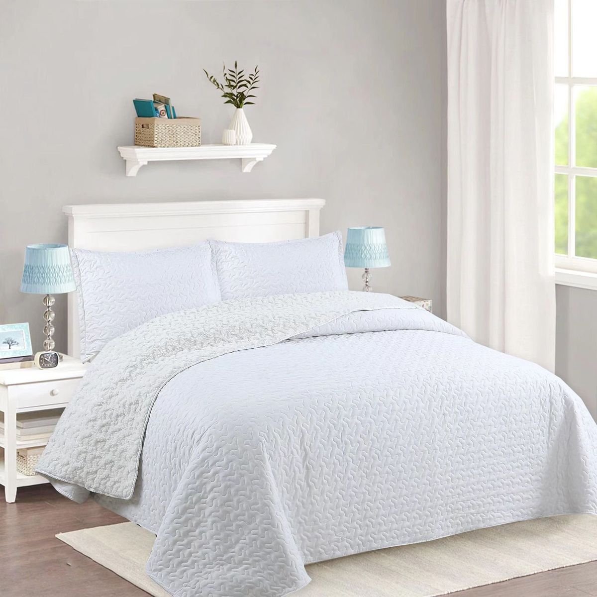 GENERICO - CUBRECAMA DE VERANO BLANCO DE TELA CON CHIPORRO 2 PLAZA FY