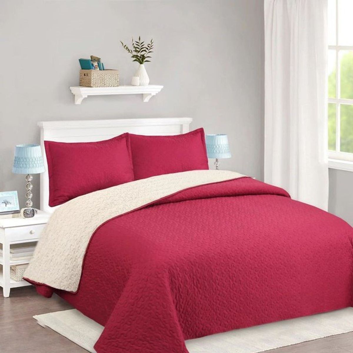 GENERICO - CUBRECAMA DE VERANO BURDEO DE TELA CON CHIPORRO KING FY