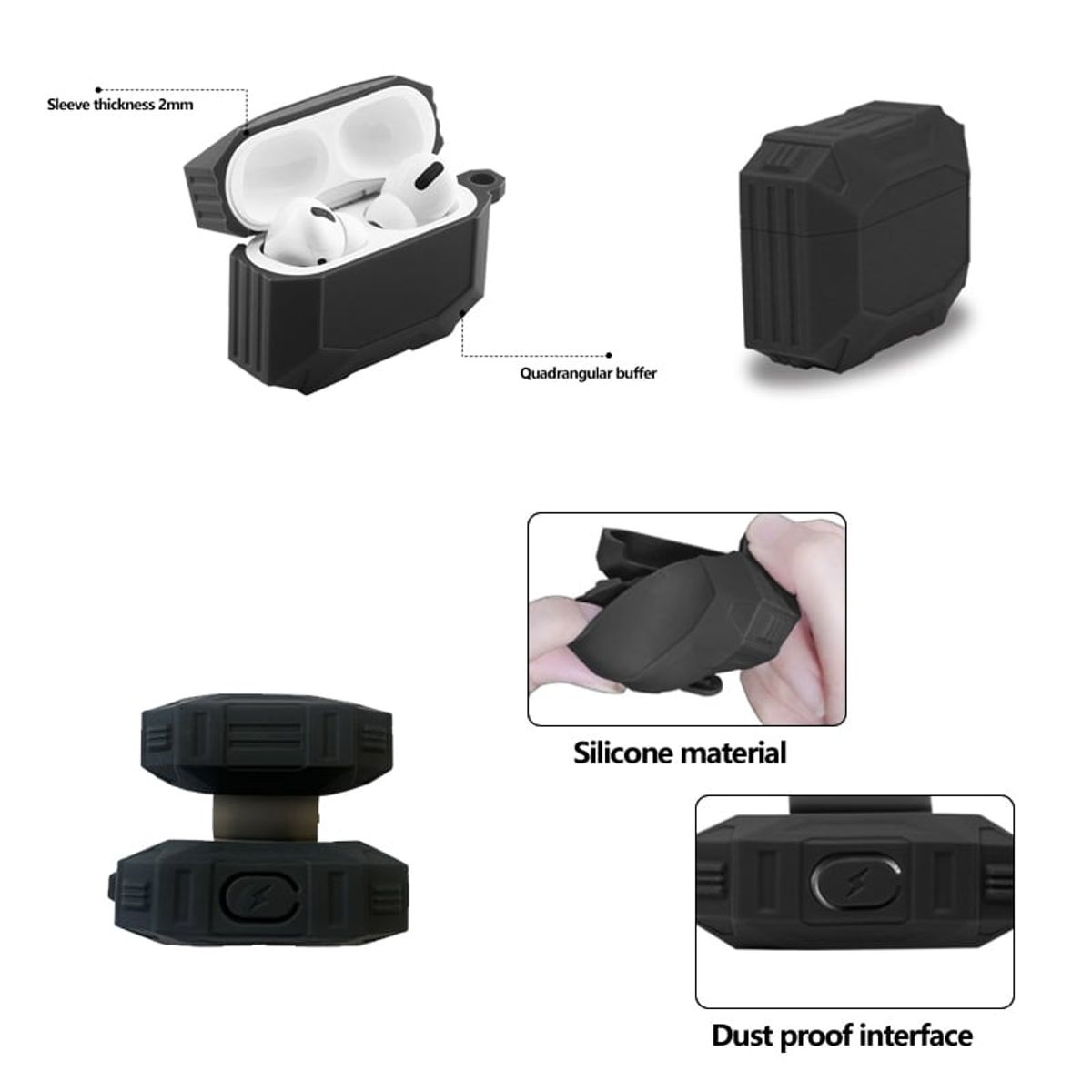 CELLBOX - Funda de Silicona para AirPods Pro 1ra y 2da Generación - Negra