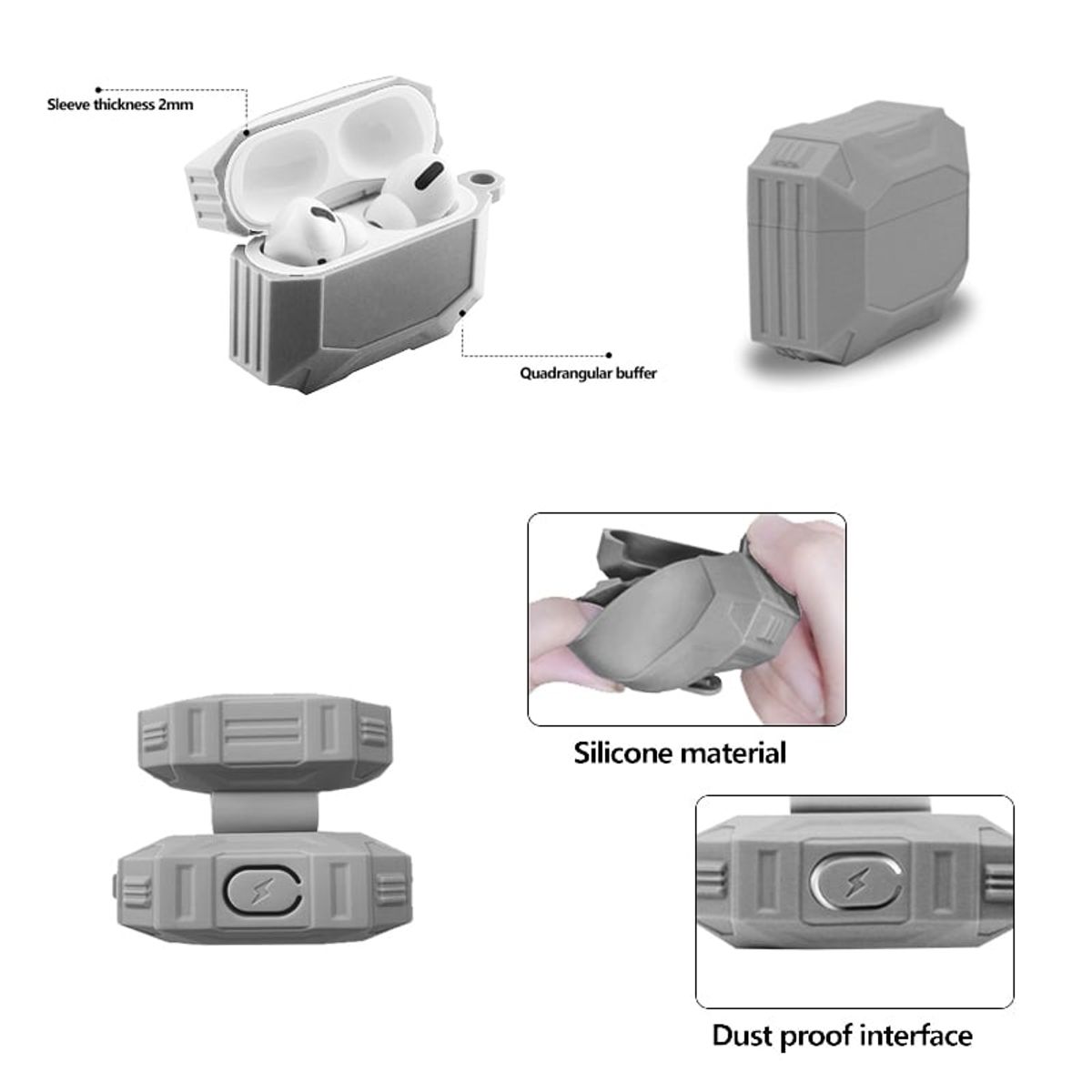 CELLBOX - Funda de Silicona para AirPods Pro 1ra y 2da Generación - Gris