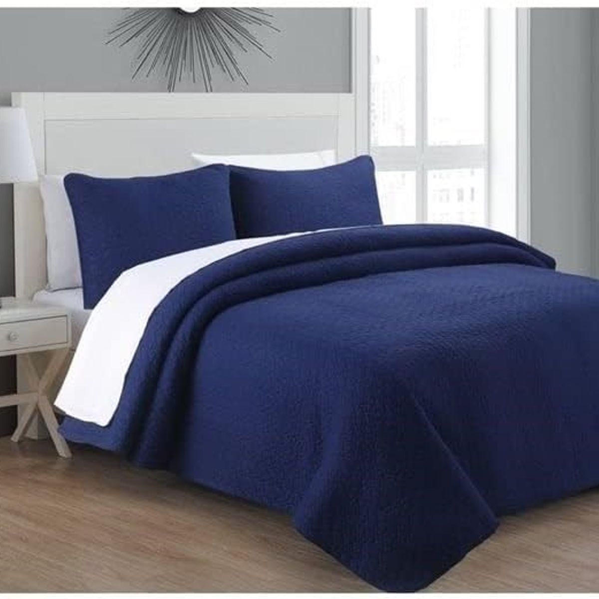 GENERICO - CUBRECAMA DE VERANO AZUL MARINO DE TELA CON CHIPORRO KING FY