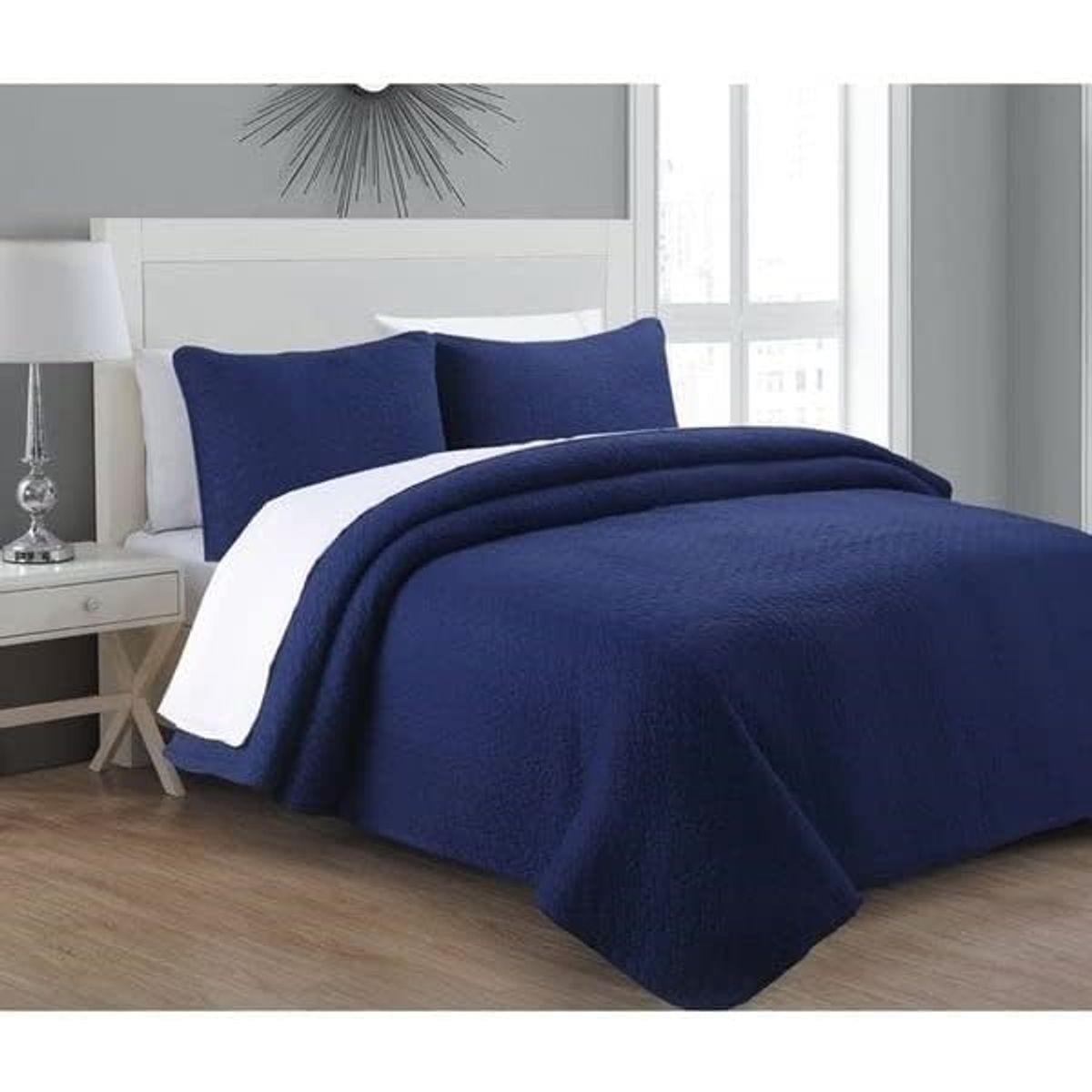 GENERICO - CUBRECAMA DE VERANO AZUL MARINO DE TELA CON CHIPORRO KING FY