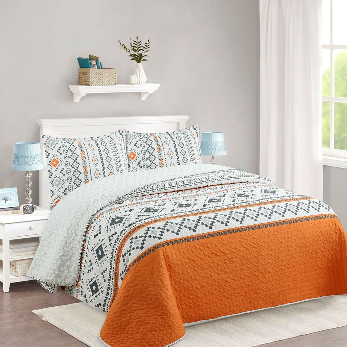 GENERICO - CUBRECAMA DE VERANO NARANJA DE TELA CON CHIPORRO KING FY