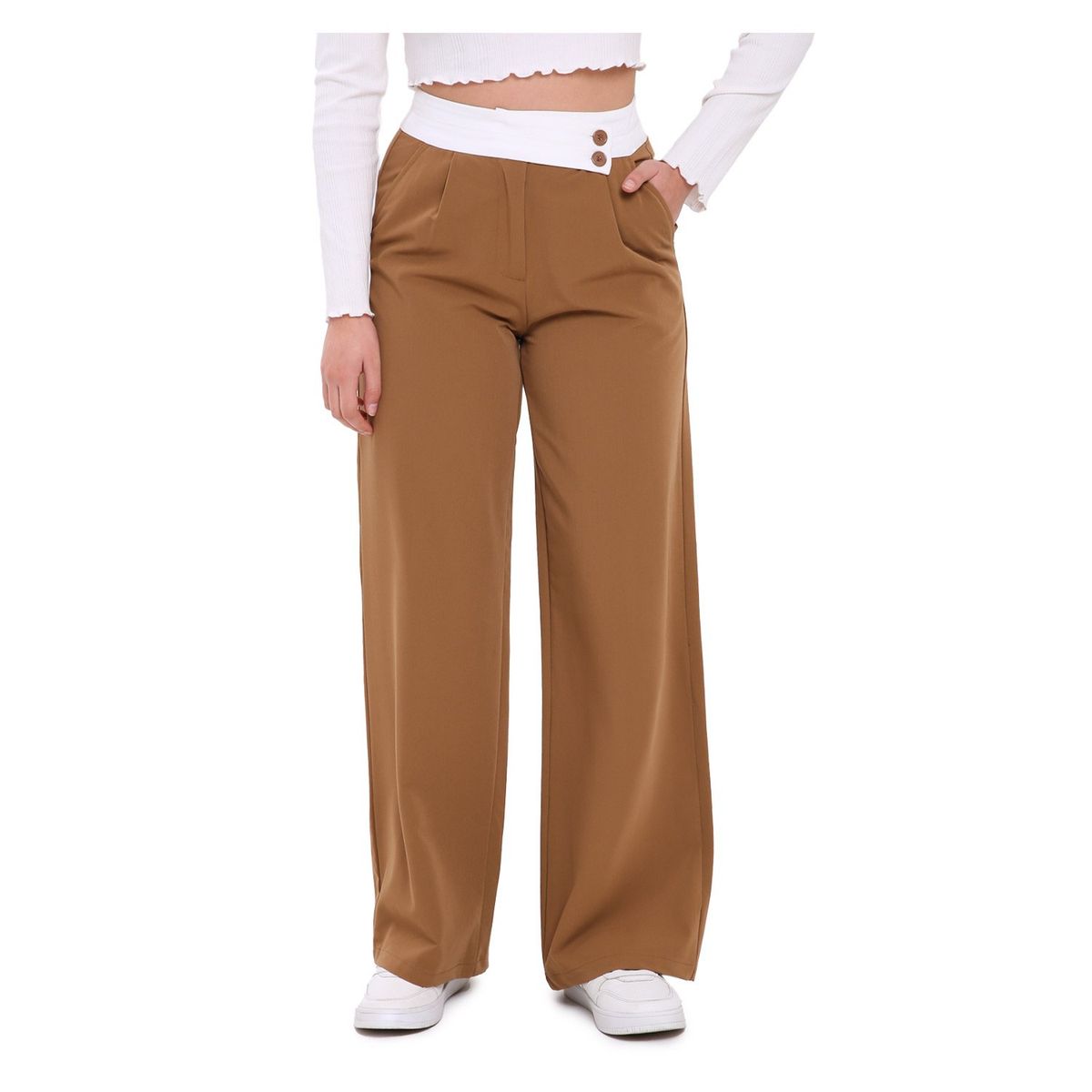 FASHION'S PARK - Pantalón Mujer Pretina Contraste Camel Fashion's Park