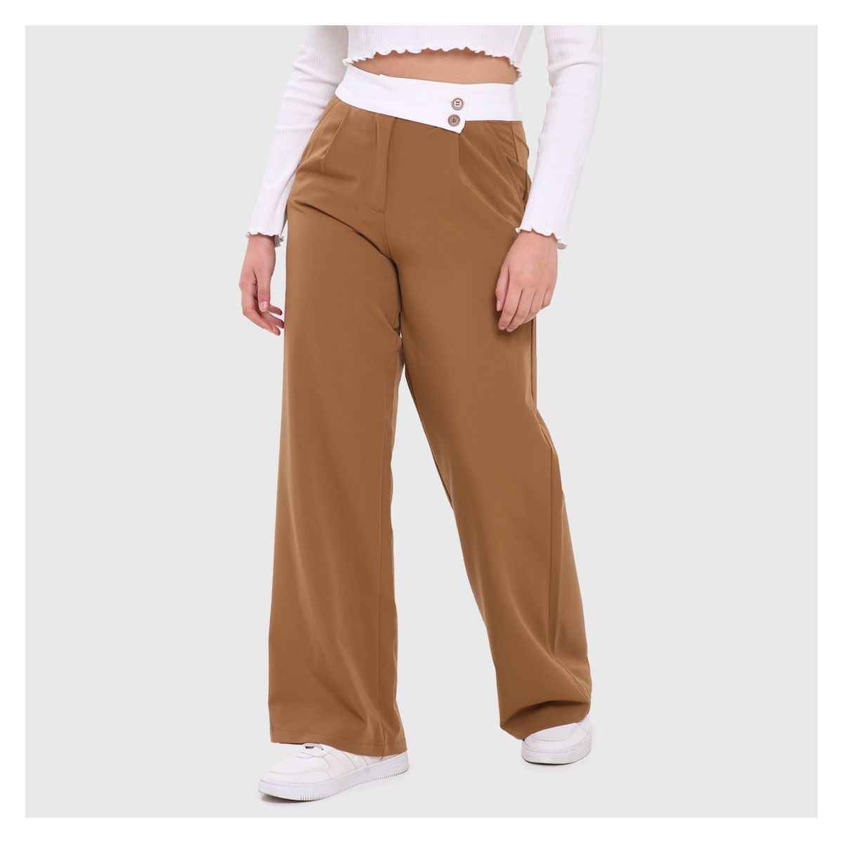 FASHION'S PARK - Pantalón Mujer Pretina Contraste Camel Fashion's Park