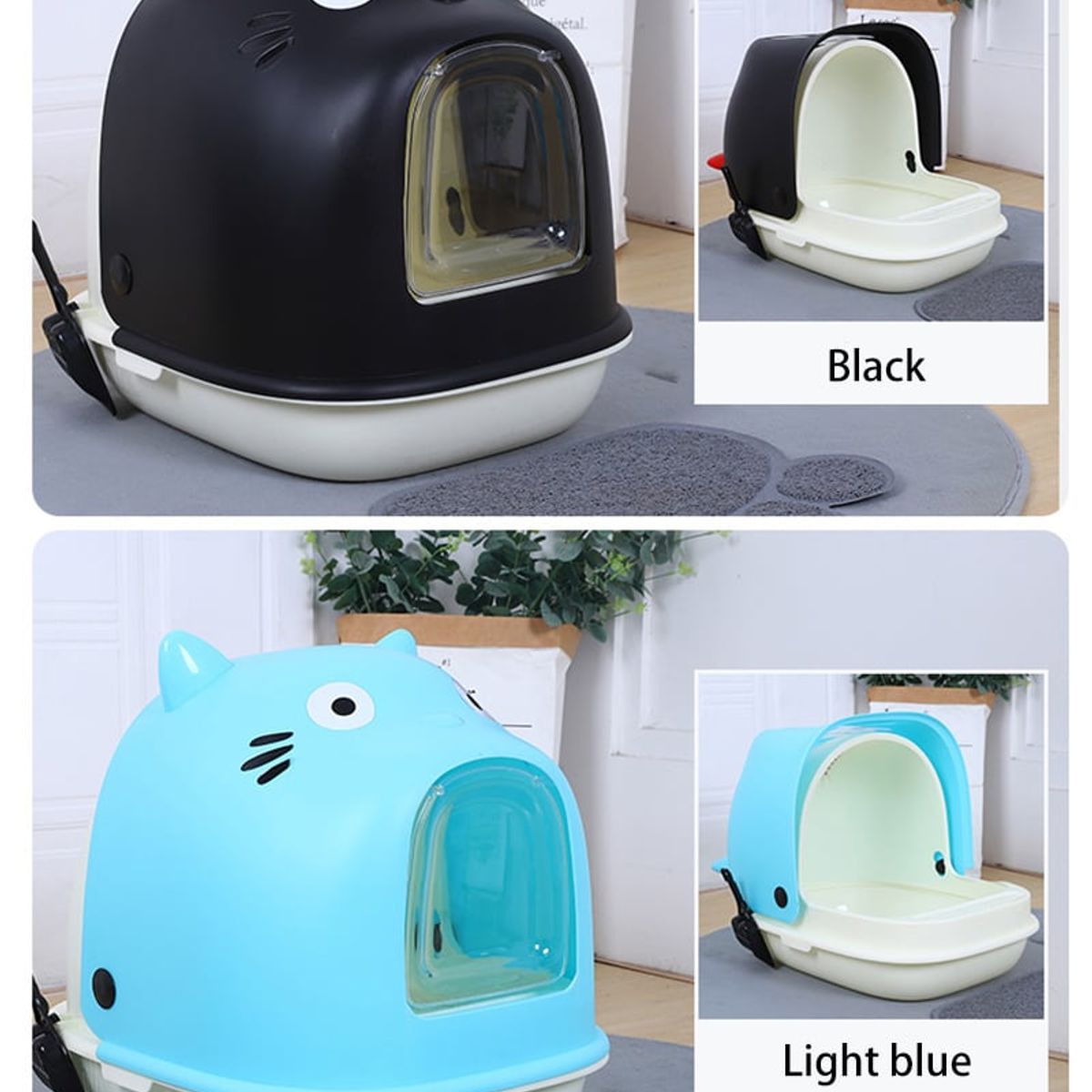 GENERICO - Arenero Cupula Cerrado Baño Sanitario Gato Negro XL