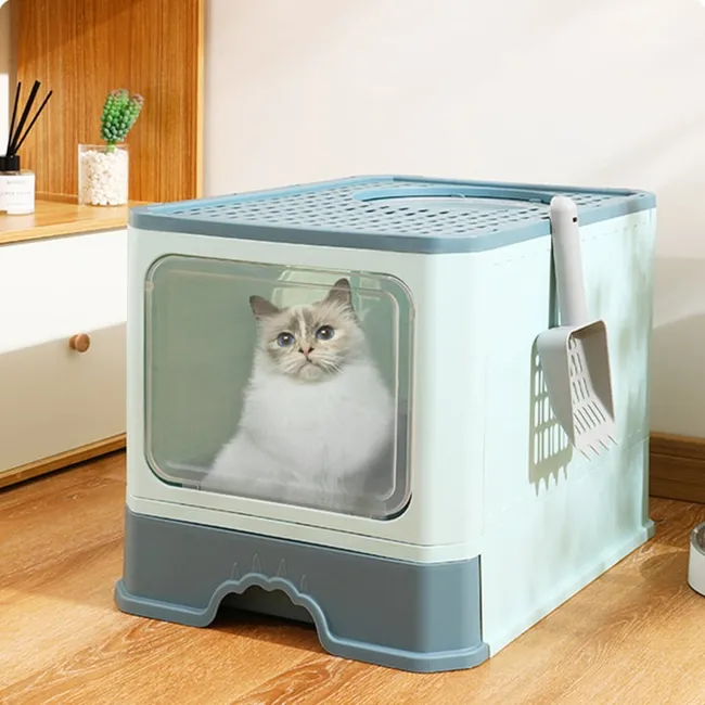 GENERICO - Arenero Cupula Bandeja Sanitaria para Gato Celeste