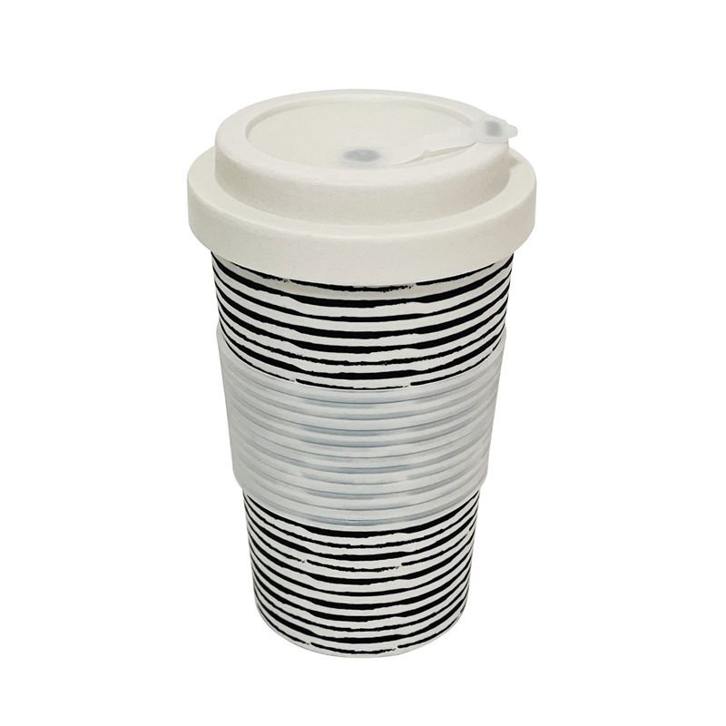 DECOGREEN - Mug con tapa de silicona BioBamboo Rayas