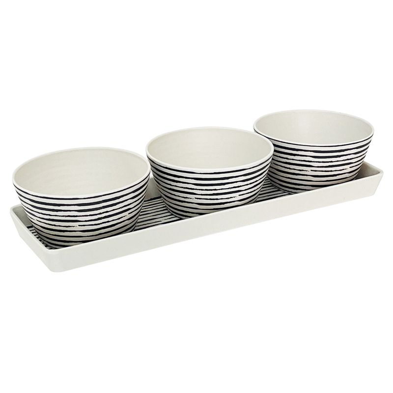 DECOGREEN - Set 3 Bowls Con Bandeja Rayas