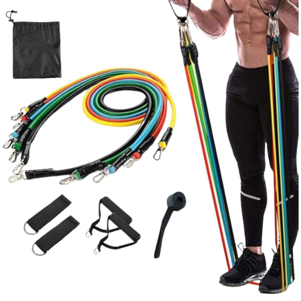 GENERICO - Set Bandas Elásticas De Resistencia 11 Piezas Deporte Gym