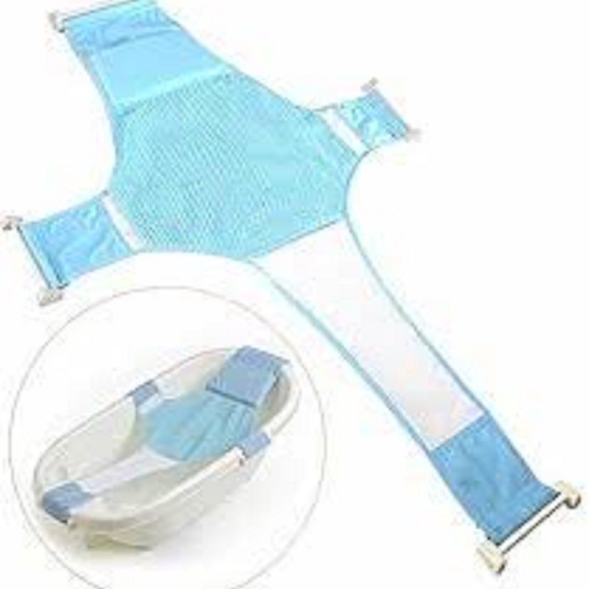GENERICO - Malla hamaca para bañera tina de bebe 4 puntas Color celeste