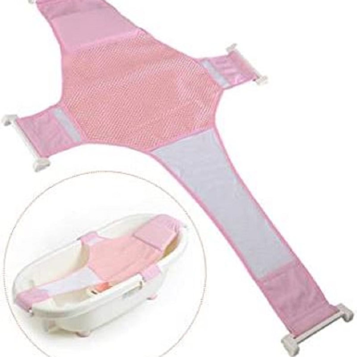 GENERICO - Malla hamaca para bañera tina de bebe 4 puntas Color rosado