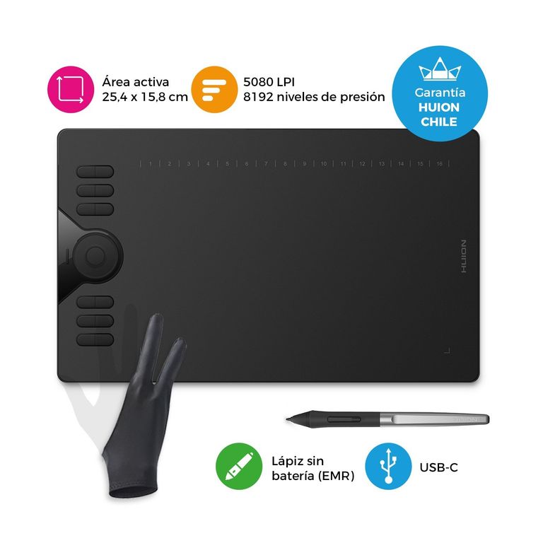Tableta Grafica Digitalizadora HS610 con Guante y Dial - TG