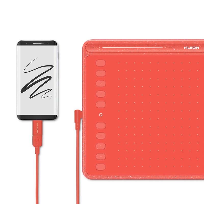 HUION - Tableta Gráfica Huion HS611 Red con Barra Multimedia y Guante