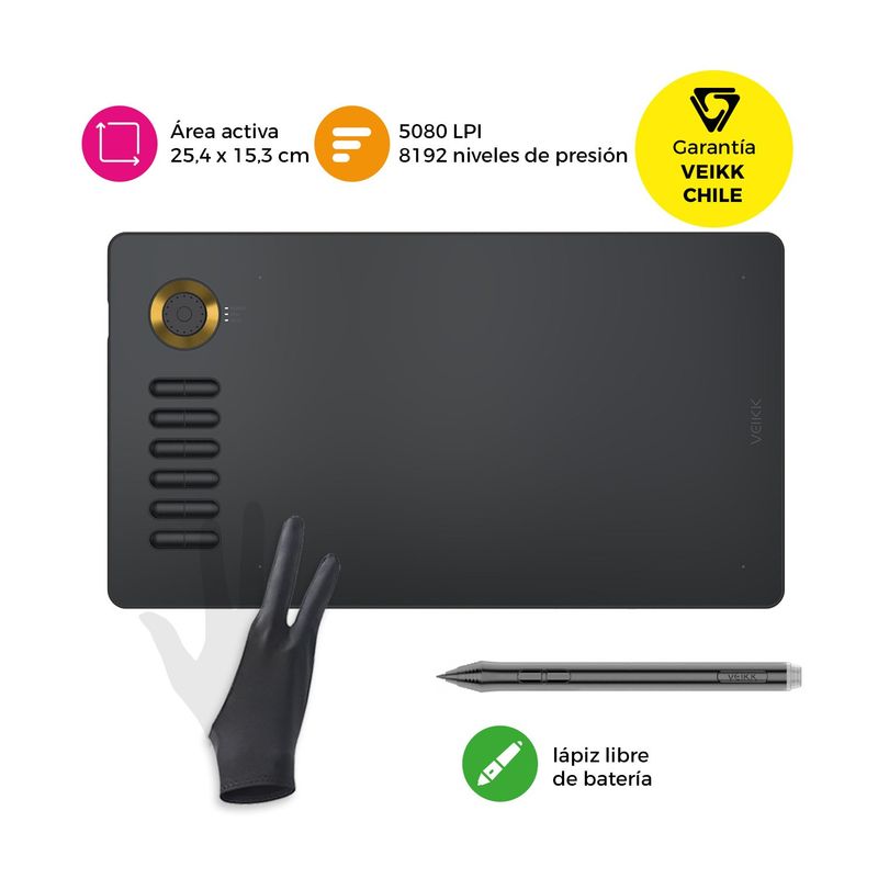VEIKK - Tableta Gráfica Veikk A15 Pro Dial Gold con Guante