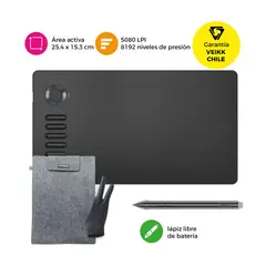 VEIKK - Tableta Gráfica A15 Pro Dial Grey con Funda y Guante