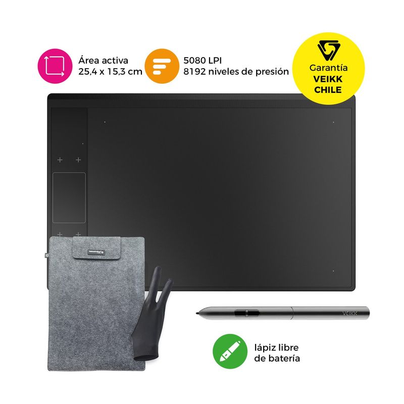 VEIKK - Tableta Gráfica Touch Veikk A30 con Funda y Guante