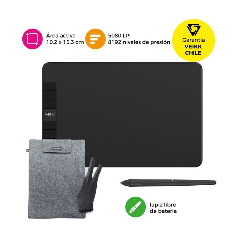 VEIKK - Tableta Gráfica Veikk VK640 con Funda y Guante