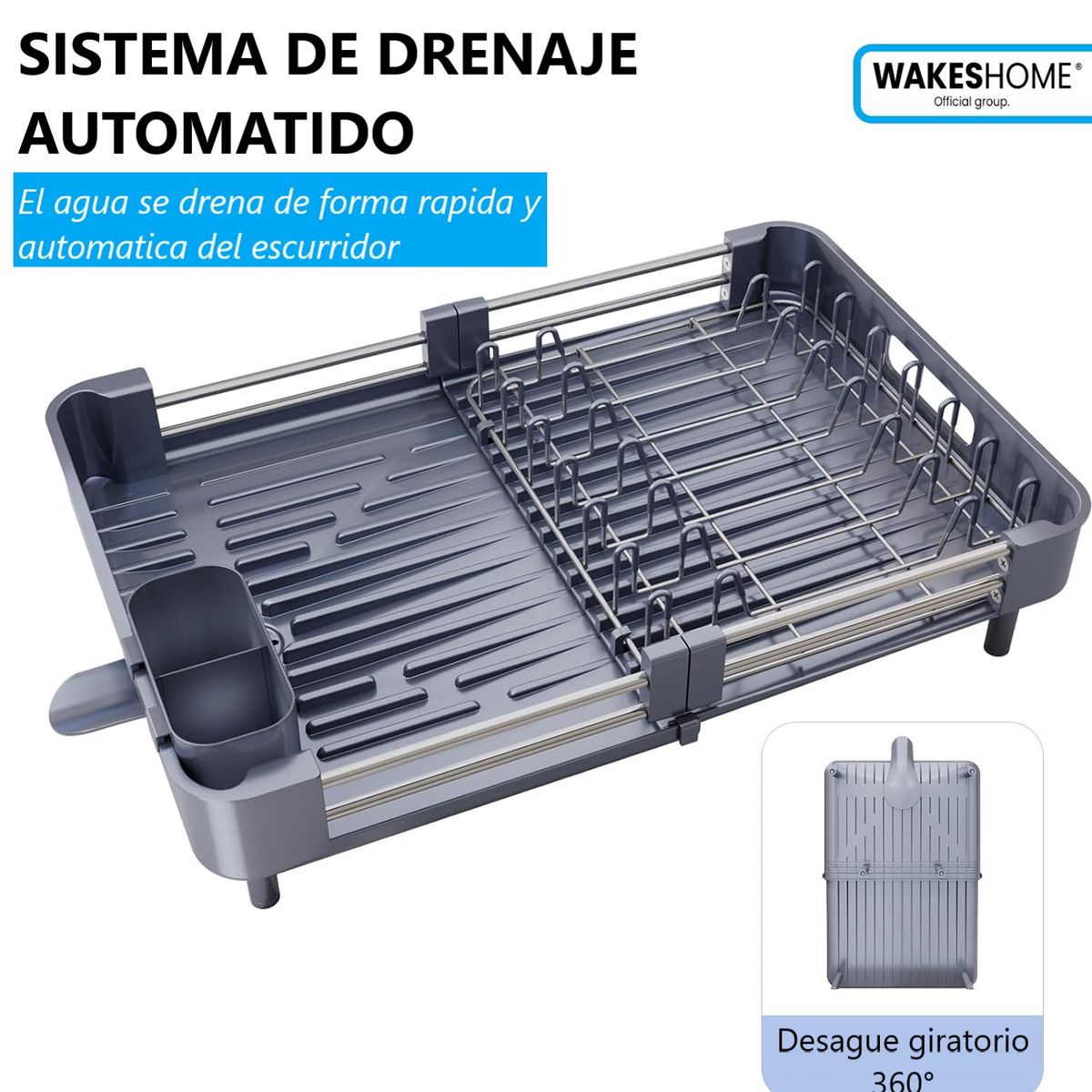 WAKESHOME - Secaplatos Inoxidable Escurridor De Cocina Retractil Con Drenaje