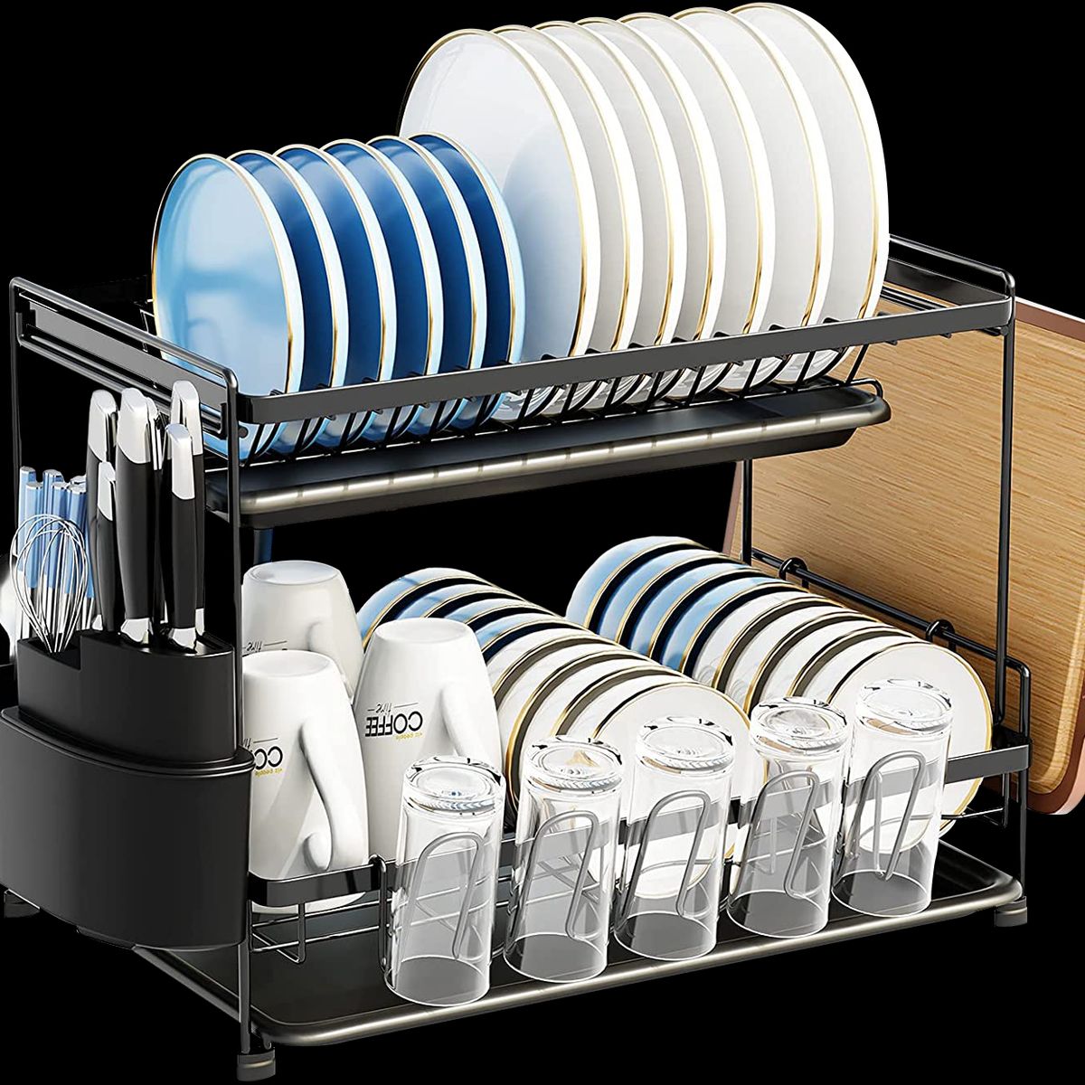 WAKESHOME - Secador De Platos Escurridor Loza Platos 2 Niveles Organizador Cocina
