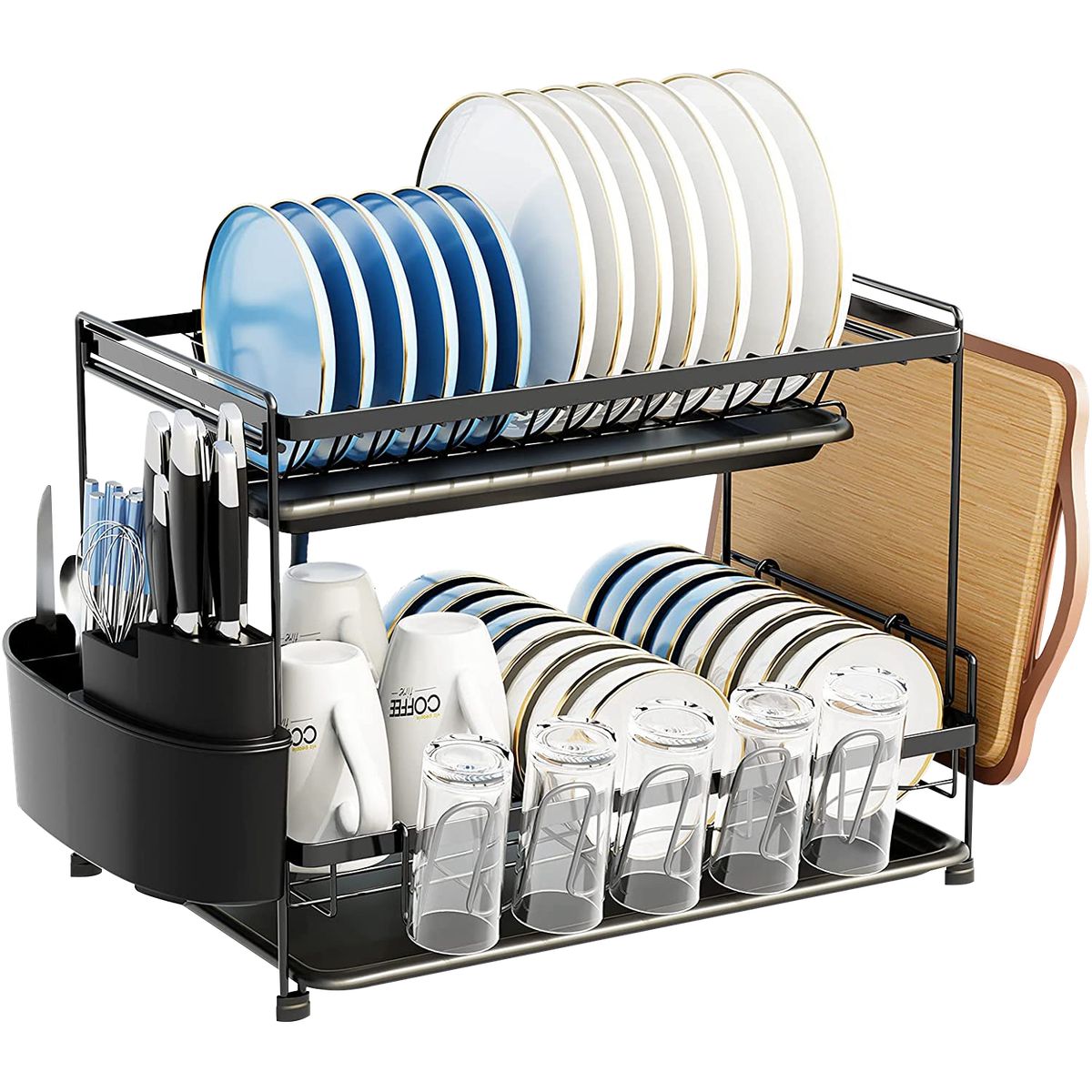 WAKESHOME - Secador De Platos Escurridor Loza Platos 2 Niveles Organizador Cocina