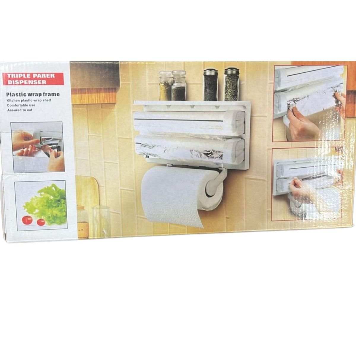 GENERICO - Dispensador Triple Porta Rollo Toalla Nova Cocina Alusa Film