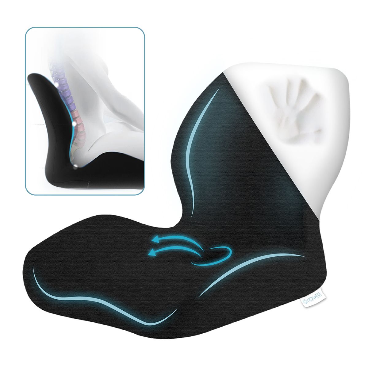 HOWELL - Cojín Ortopédico Asiento y Espalda Lumbar 2 en 1 Howell