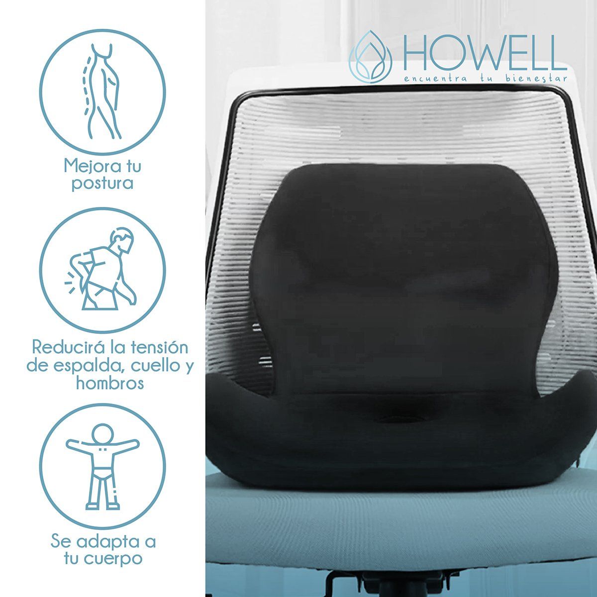 HOWELL - Cojín Ortopédico Asiento y Espalda Lumbar 2 en 1 Howell