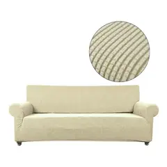 GENERICO - Funda De Sillon Tela Elasticada Cuadrille 3 Cuerpos Sofa - Crema