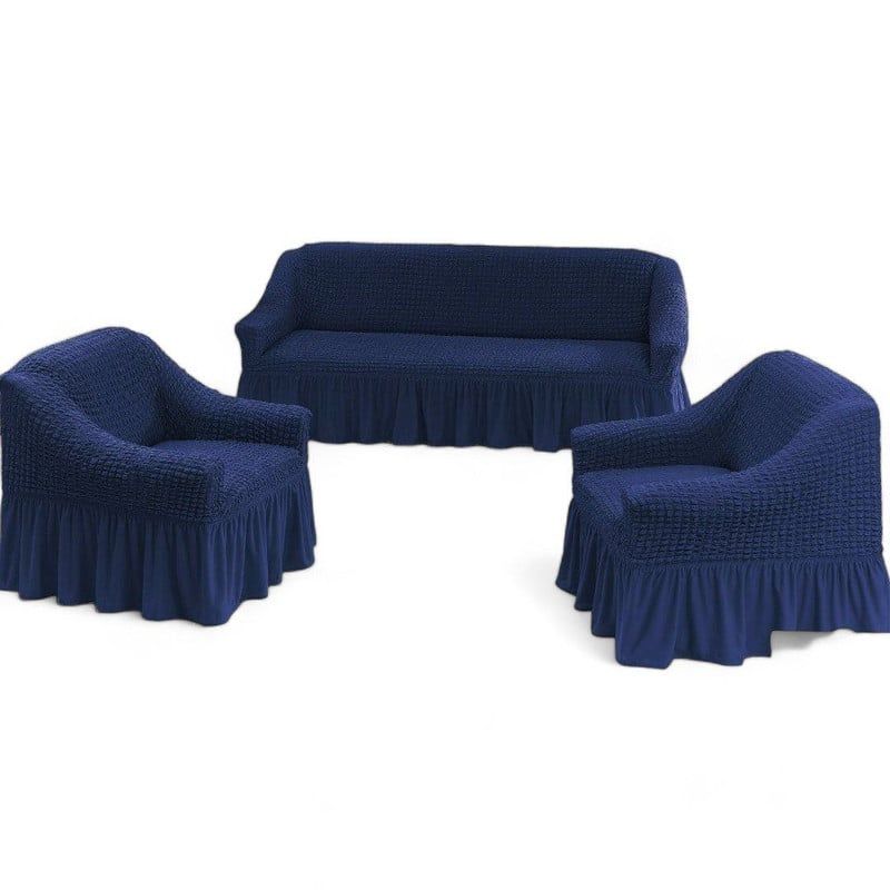 GENERICO - Juego Fundas Sillon Turca Sofa Living 1+1+3 Elasticada Azul