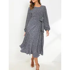 MOSS ROSE - Vestido midi resort de manga larga de lunares para mujer
