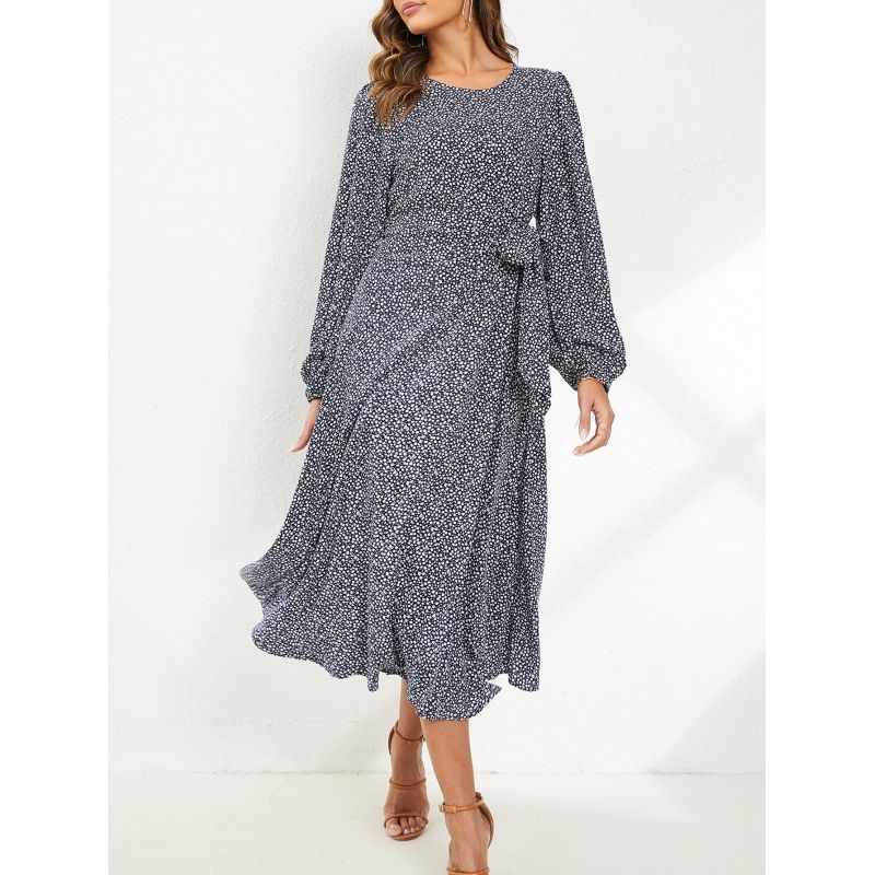 MOSS ROSE - Vestido midi resort de manga larga de lunares para mujer.-