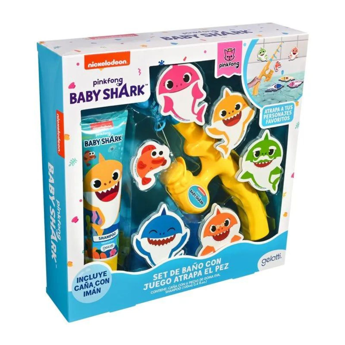 GELATTI - Set de Baño Baby Shark Shampoo + juego de pesca entretenida