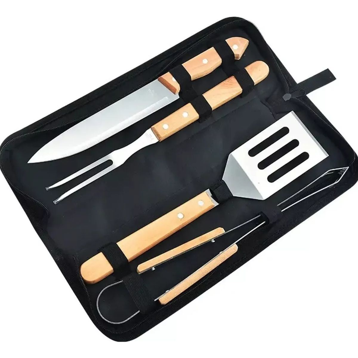 GENERICO - Set Parrillero De 4 Piezas Con Estuche De Acero Inoxidable