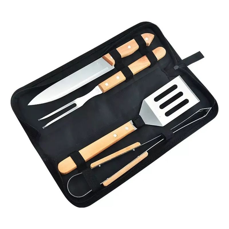 GENERICO - Set Parrillero De 4 Piezas Con Estuche De Acero Inoxidable