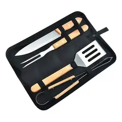 GENERICO - Set Parrillero De 4 Piezas Con Estuche De Acero Inoxidable