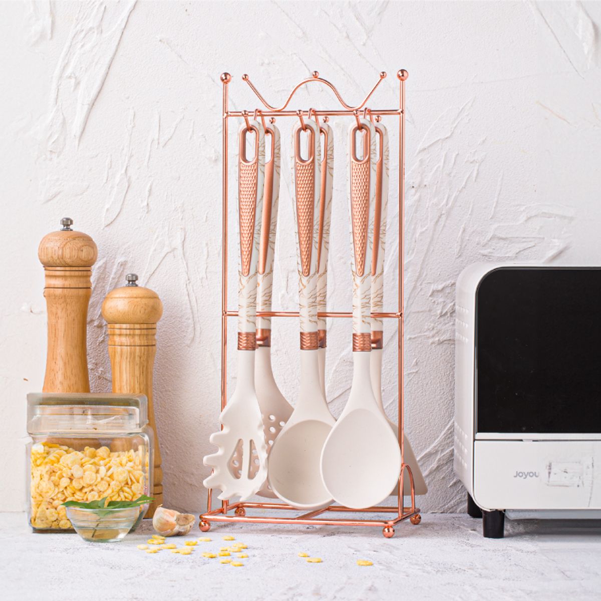 MP - Set Utensilios De Cocina 7 Piezas Con Soporte De Metal