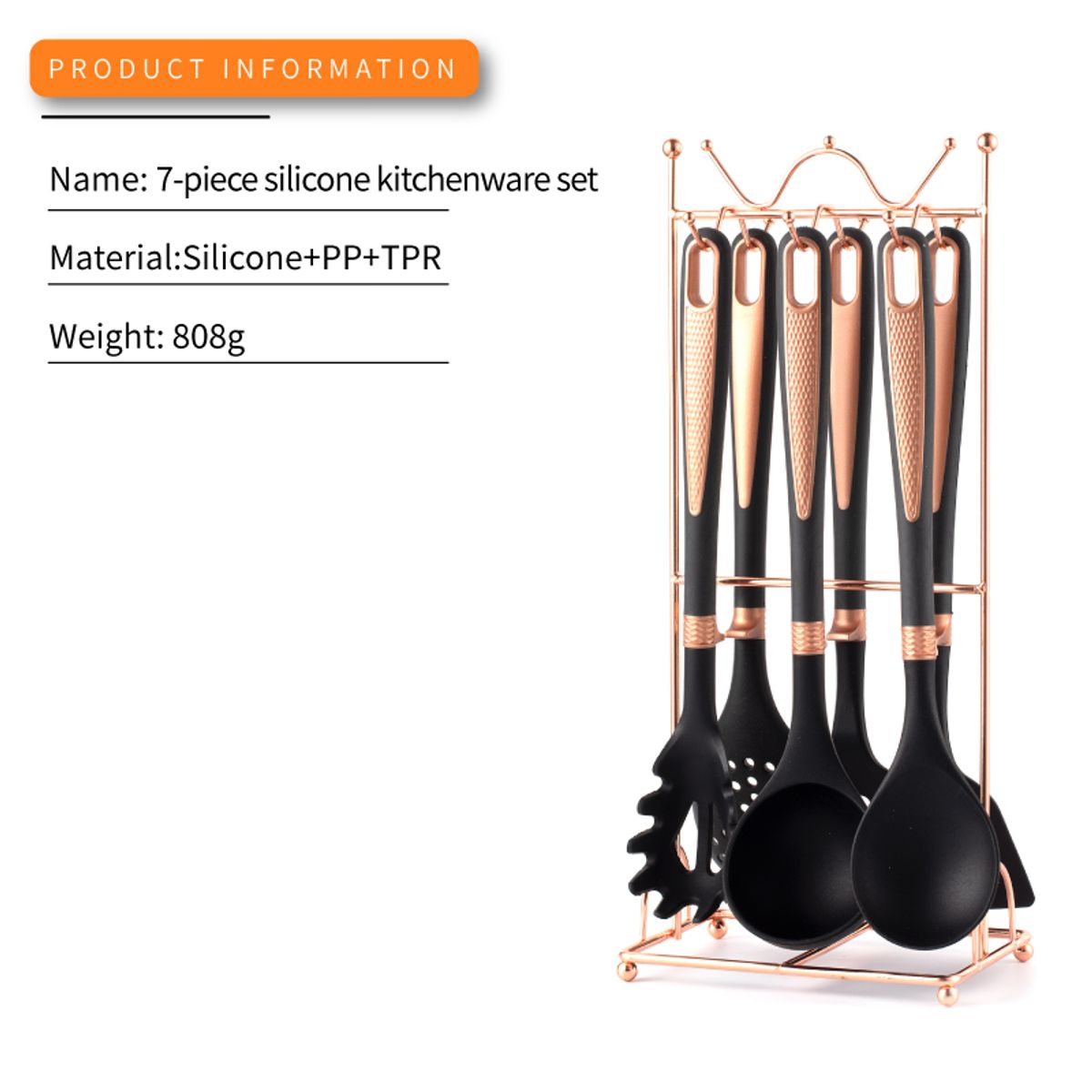 MP - Set Utensilios De Cocina 7 Piezas Con Soporte De Metal
