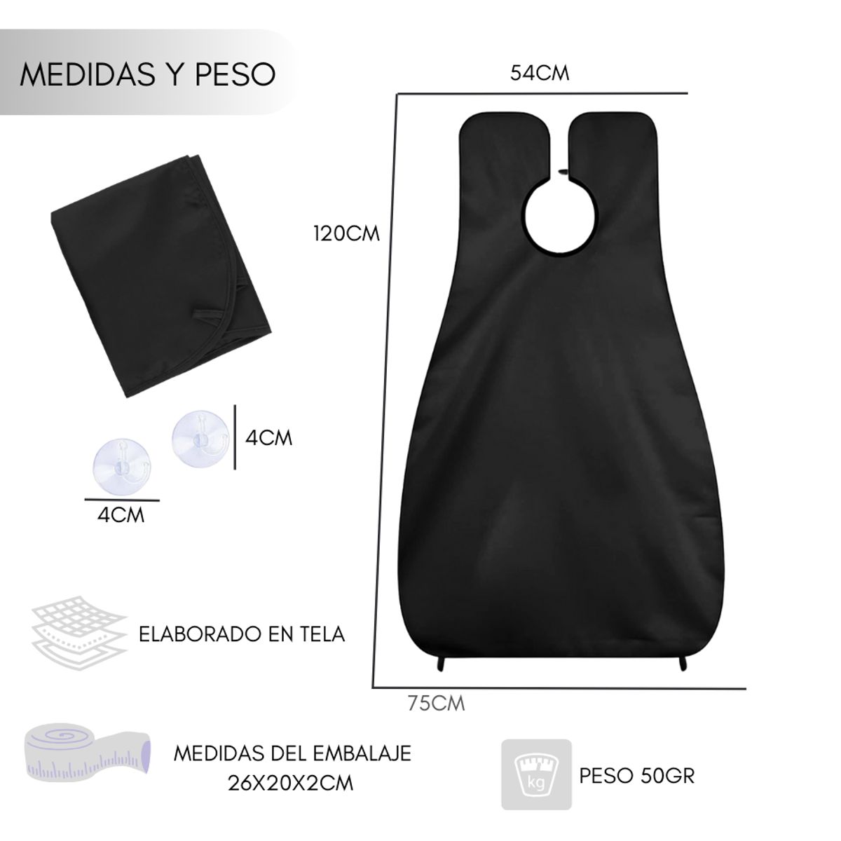 GENERICO - Capa Delantal Para Corte Barba Afeitado Afeitar Negro Liso